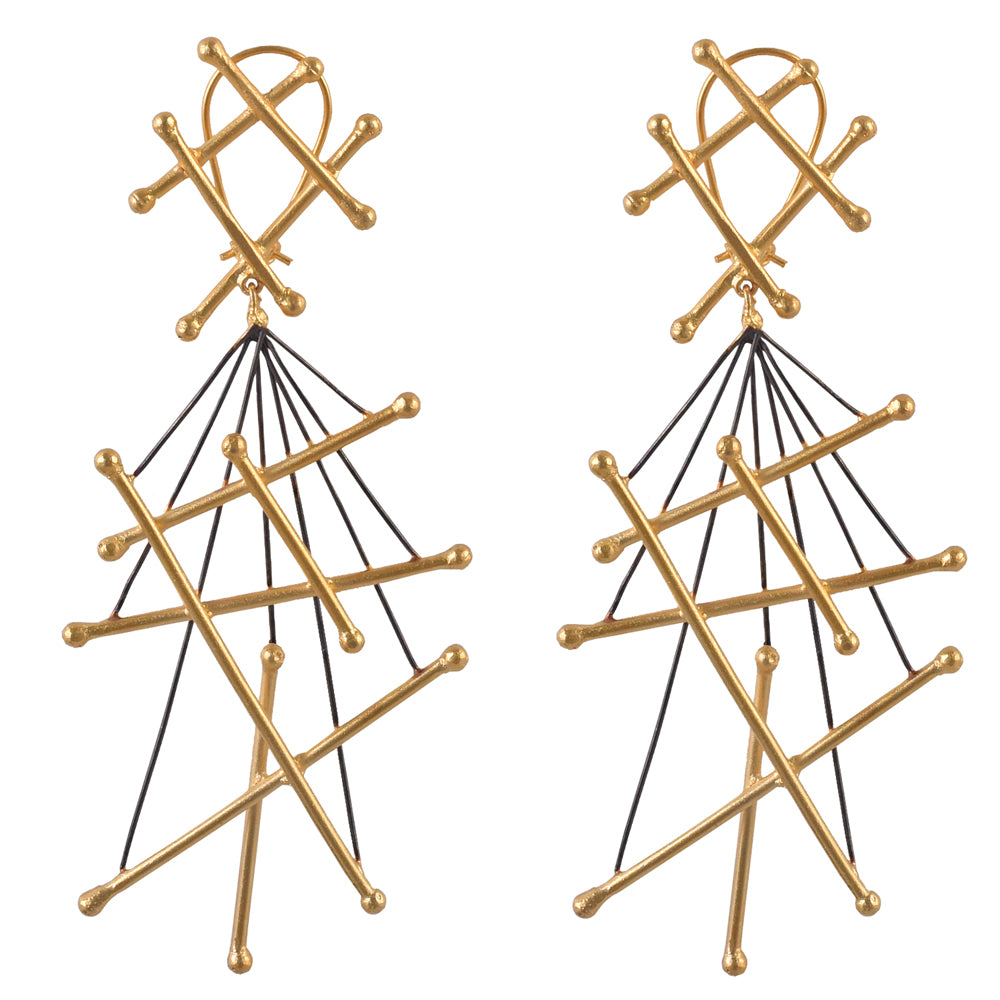 Gold Plated Criss Cross Dangler Earrings