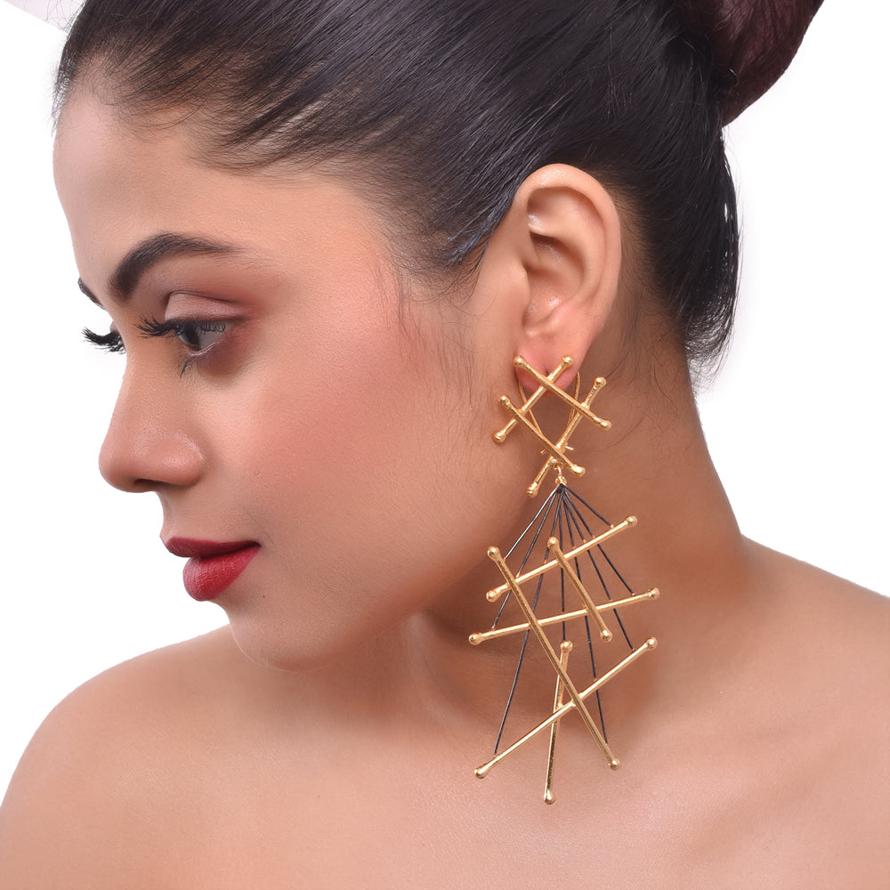 Gold Plated Criss Cross Dangler Earrings