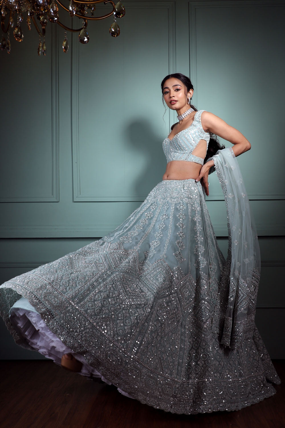 Stylish Blue Lehenga with Silver Embroidery For Girls – Lagorii Kids