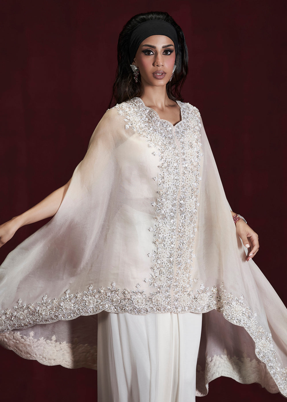 Amala Embroidered Cape & Draped Skirt Set