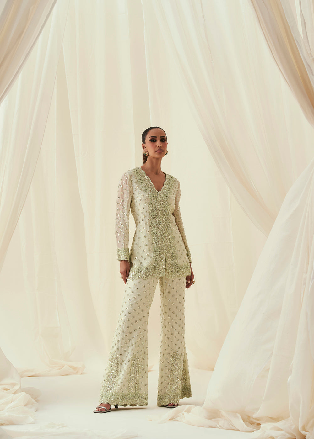 Farida Embroidered Jacket & Flared Pant Set