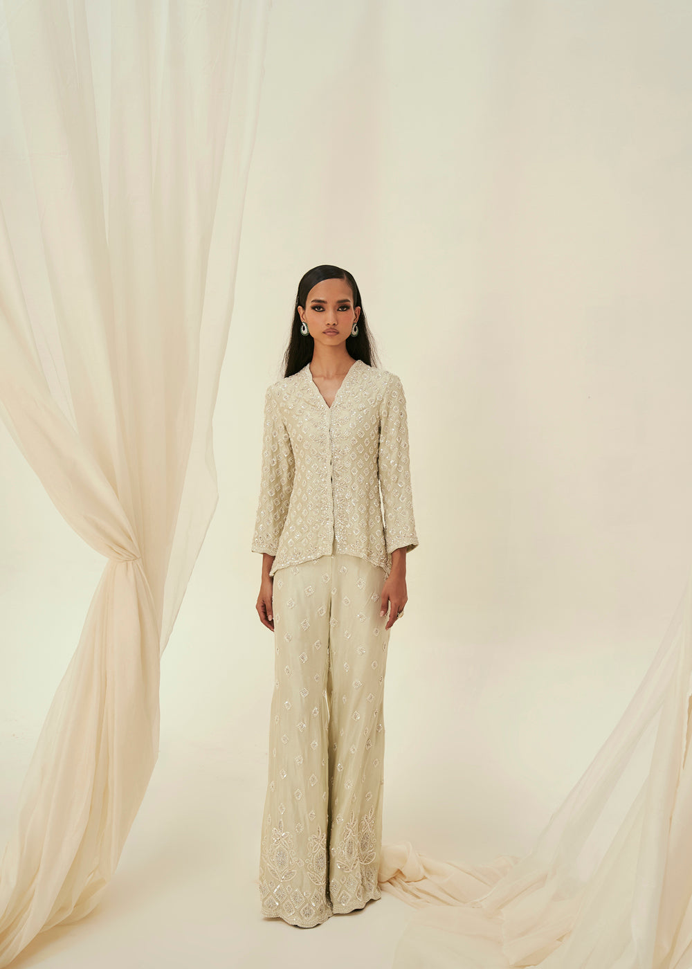 Zeina Embroidered Jacket & Flared Pant Set