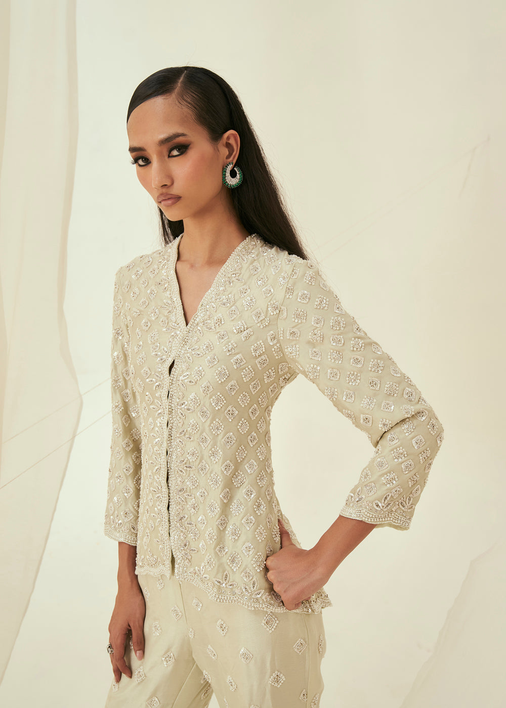 Zeina Embroidered Jacket & Flared Pant Set