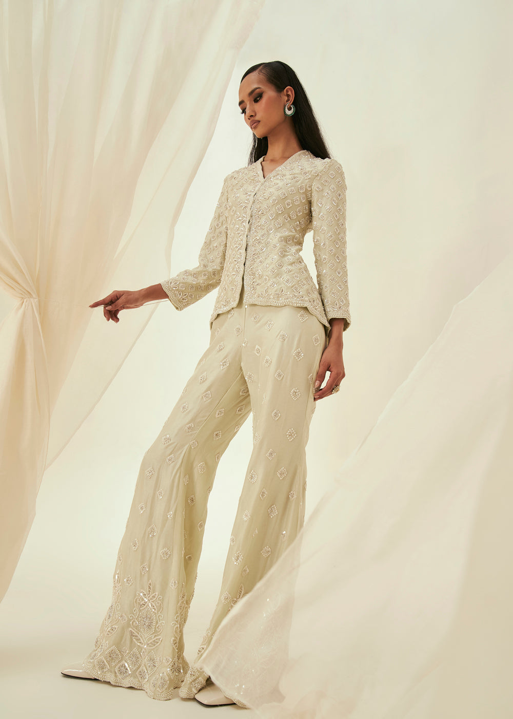 Zeina Embroidered Jacket & Flared Pant Set