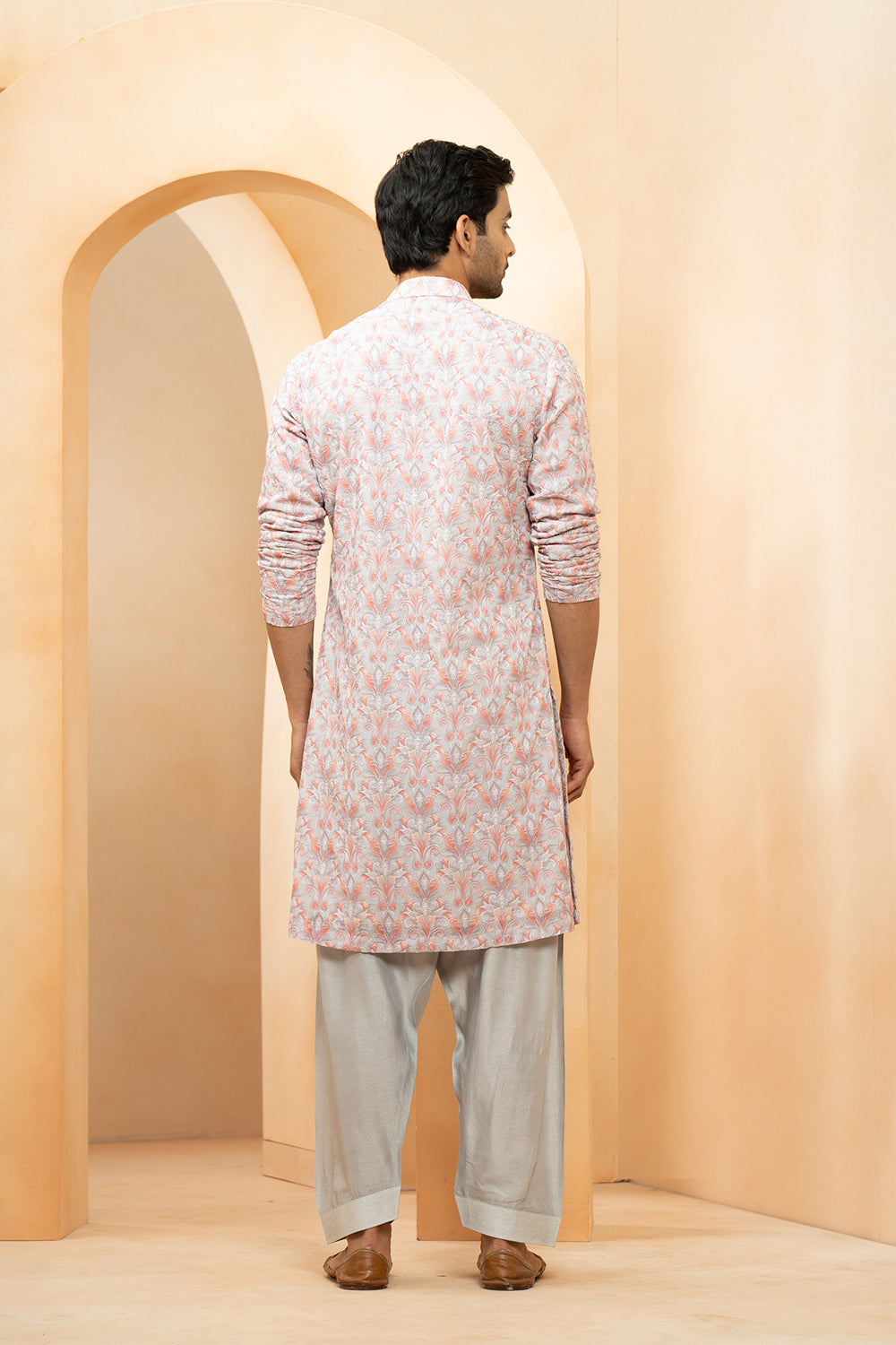 Multi Color Georgette Embroidered Thread Floral Kurta With Salwar For Men