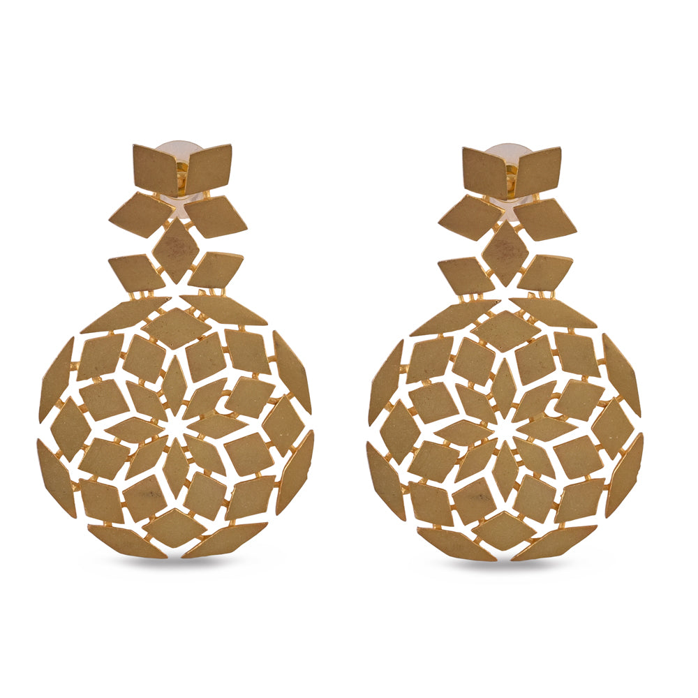 Gold Plated Geometric Mosaic Drop Earrings