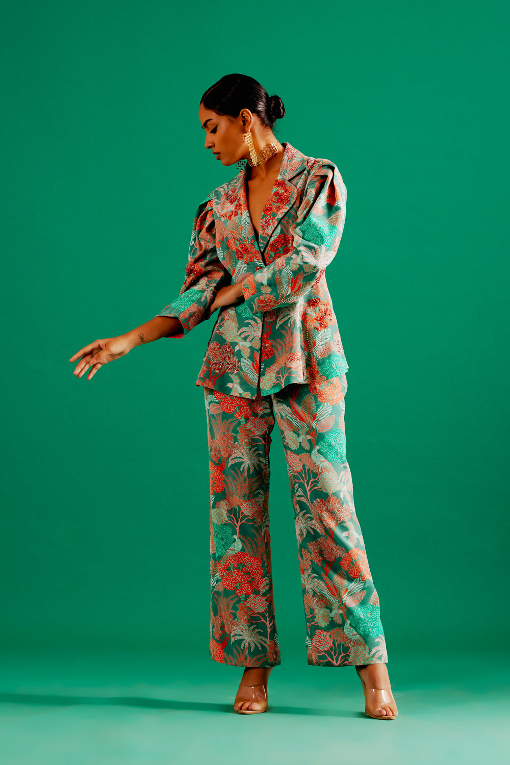 Embroidered and Printed Pant Set