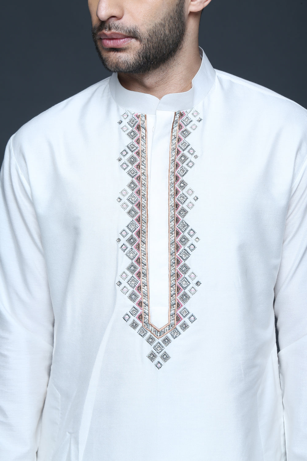 Ivory Geometric Embroidery Kurta Set