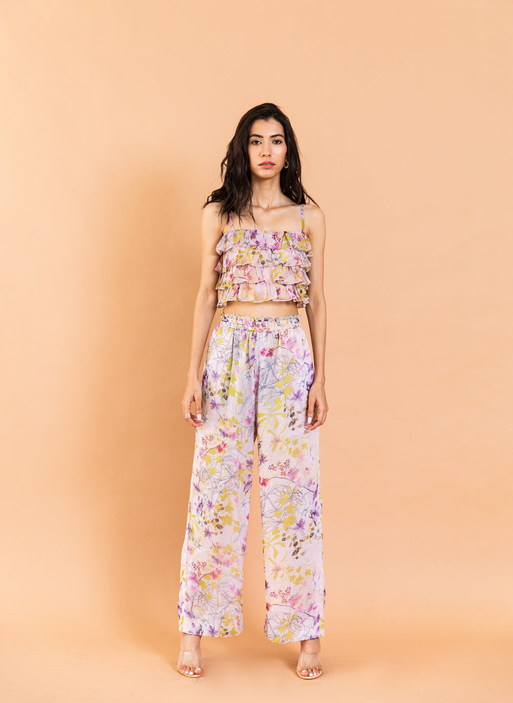 Printed Juliet Square Neck Voila Pant Set