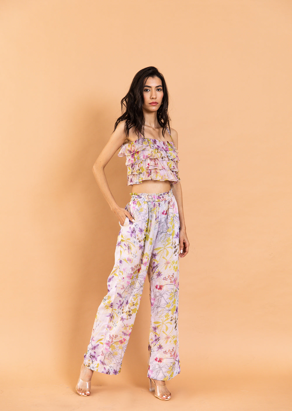 Printed Juliet Square Voila Ruffle Crop Top