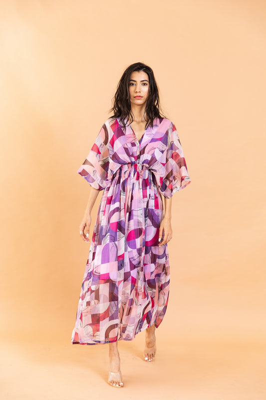 Printed Zayna V Neck Dress