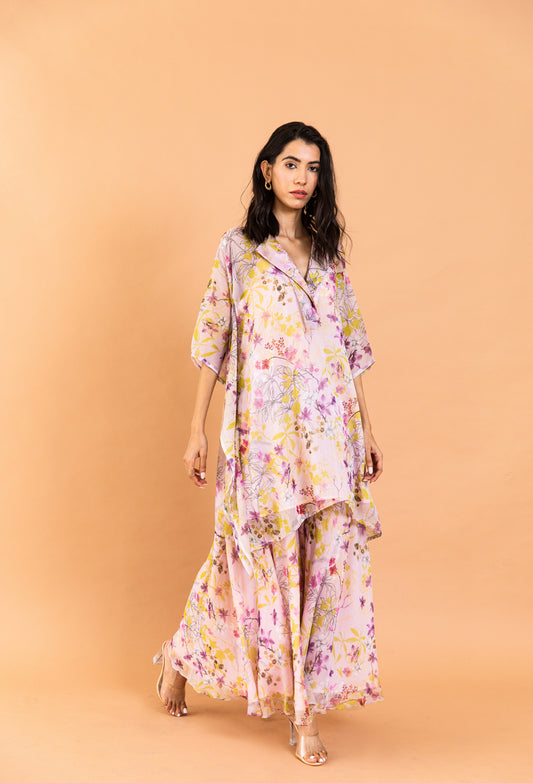 Printed Juliet Notched Kaftan And Pant Set