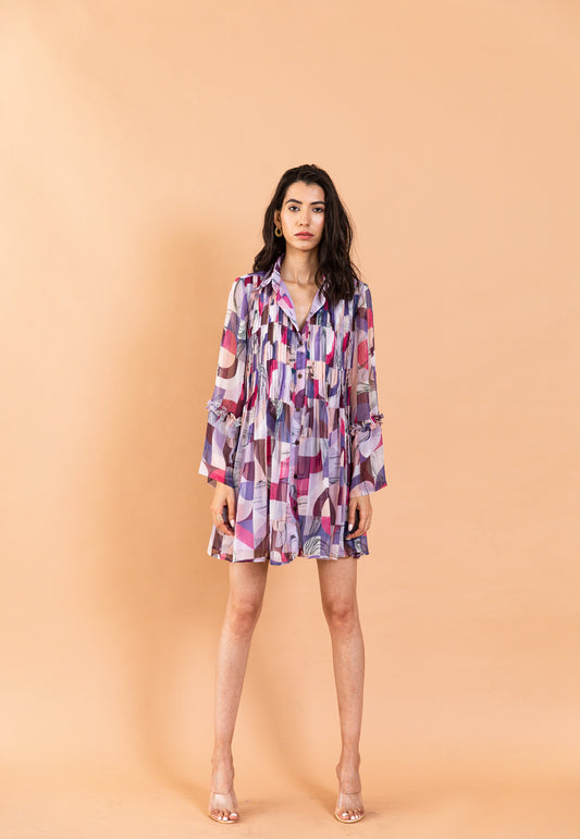 Printed Blush Shirt Collar Vera Dress For Women