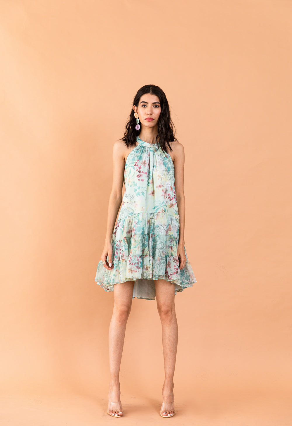 Printed Catmint Halter Neck Aliza Dress