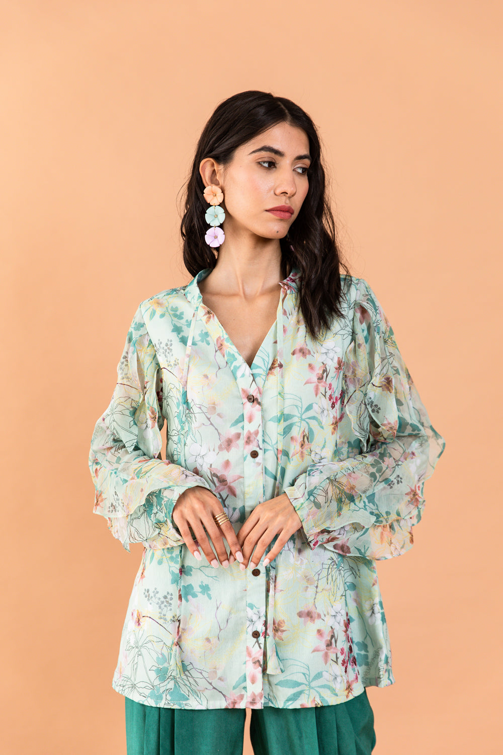 Printed Catmint Amberlyn Ruffle Shirt