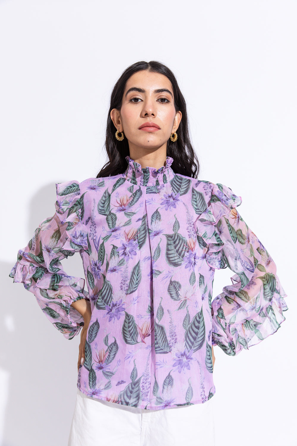 Printed Aster Turtle Neck Andriana Top For Women