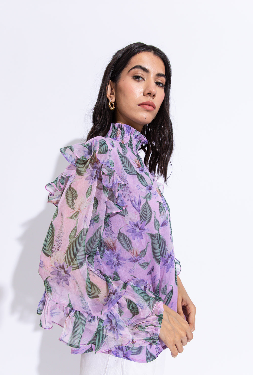 Printed Aster Turtle Neck Andriana Top For Women