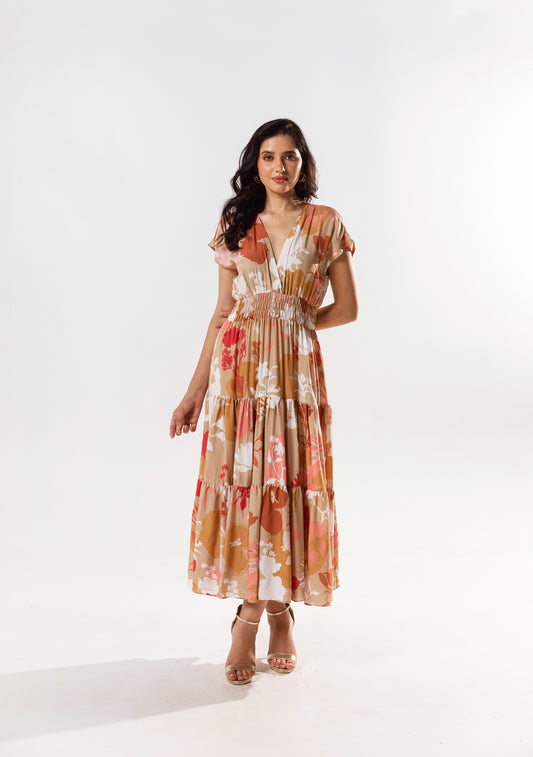 Luciq Tiered Floral Print Maxi Dress