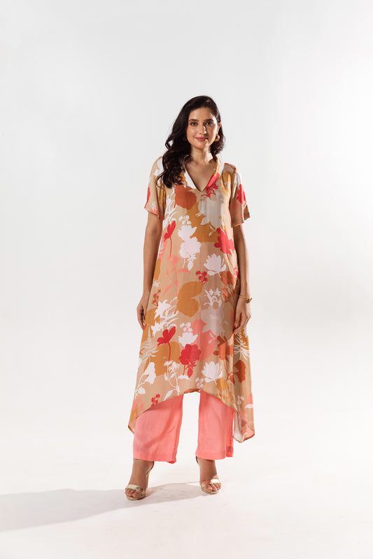 Printed Floral Asymmetric Kurta Pant Set