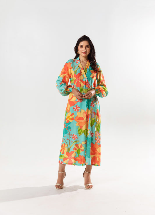 Yami Floral Print Wrap Dress