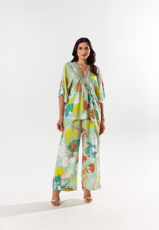 Luna Floral Print Kaftan Top Pant Set