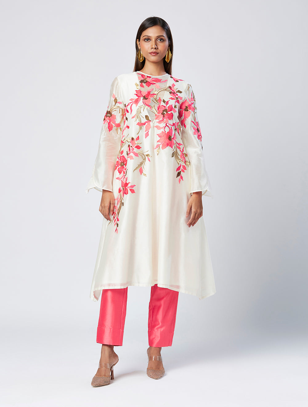 Embroidered Floral Tunic And Solid Pant Set