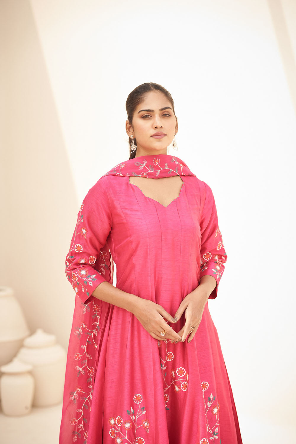 Embroidered Anarkali with Organza Dupatta