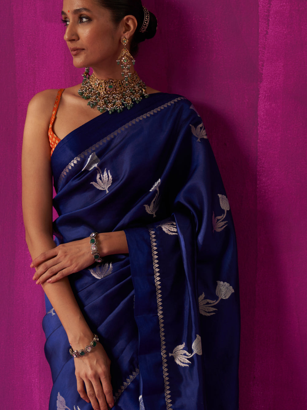 Blue Floral Motif & Jaal Pallu Saree