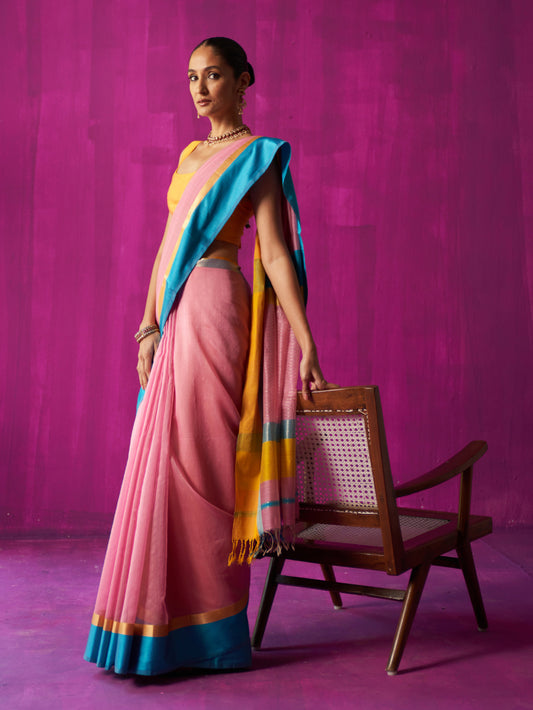 Pink Geometric Detailing Border Saree