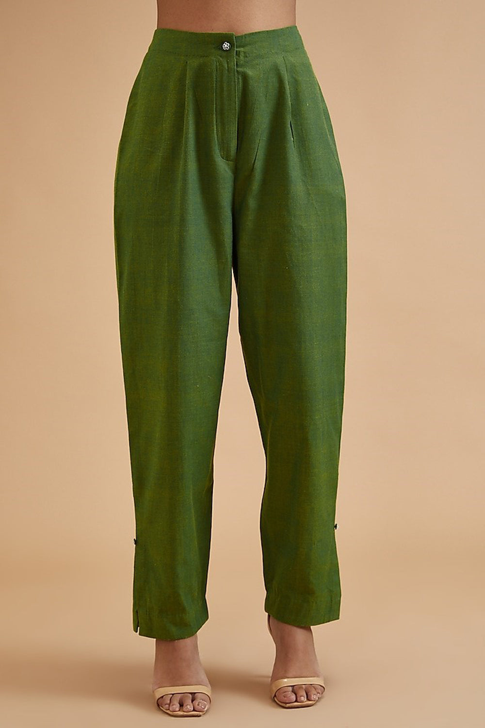 Green Handloom Cotton Plain Pant