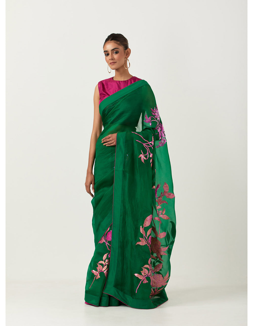 Embroidered Floral Harit Sundari Saree With Blouse