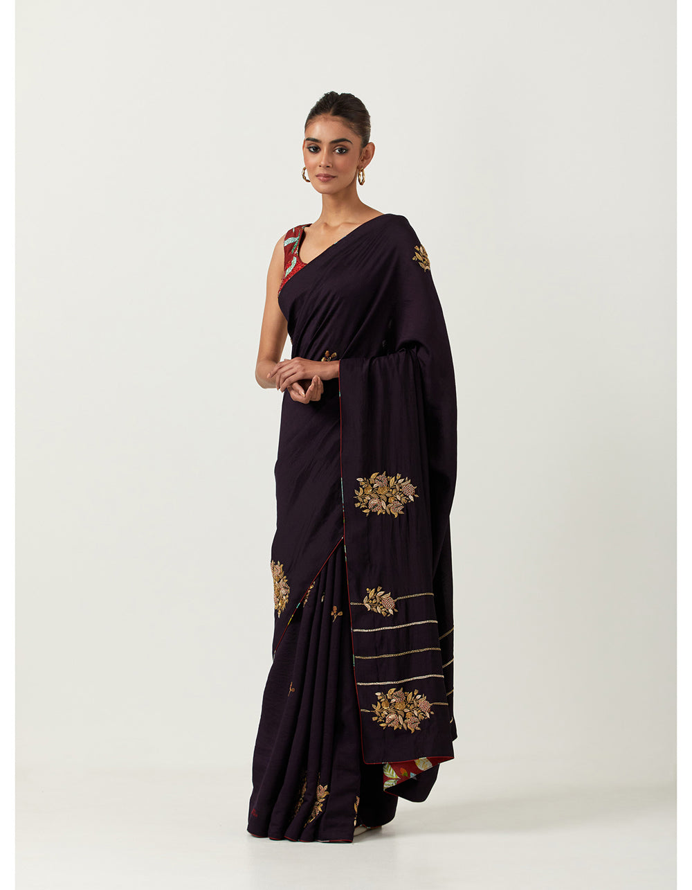 Embroidered Syahi Zardozi Anar Saree With Blouse