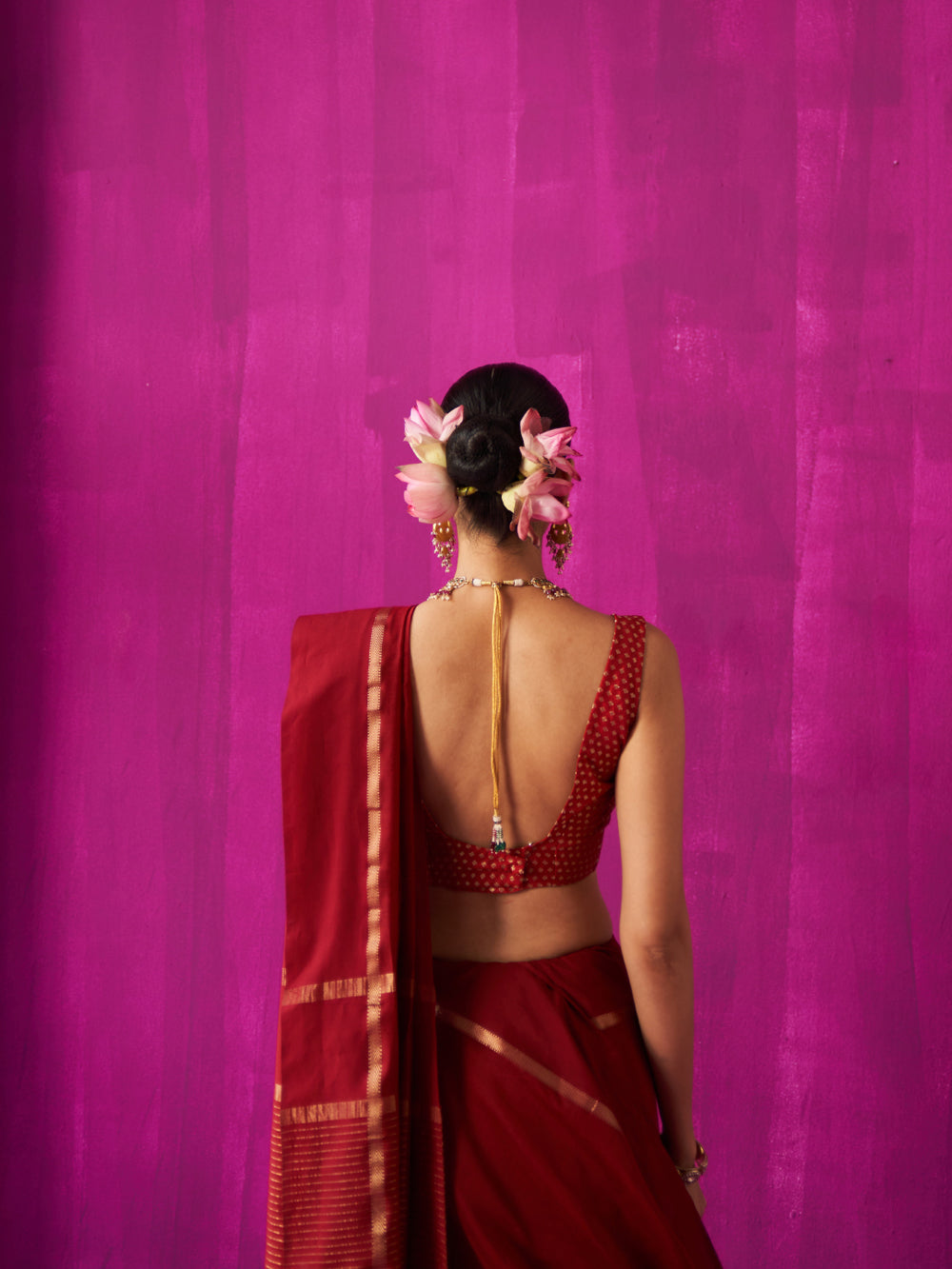 Maroon Gold Stripes On Pallu Saree