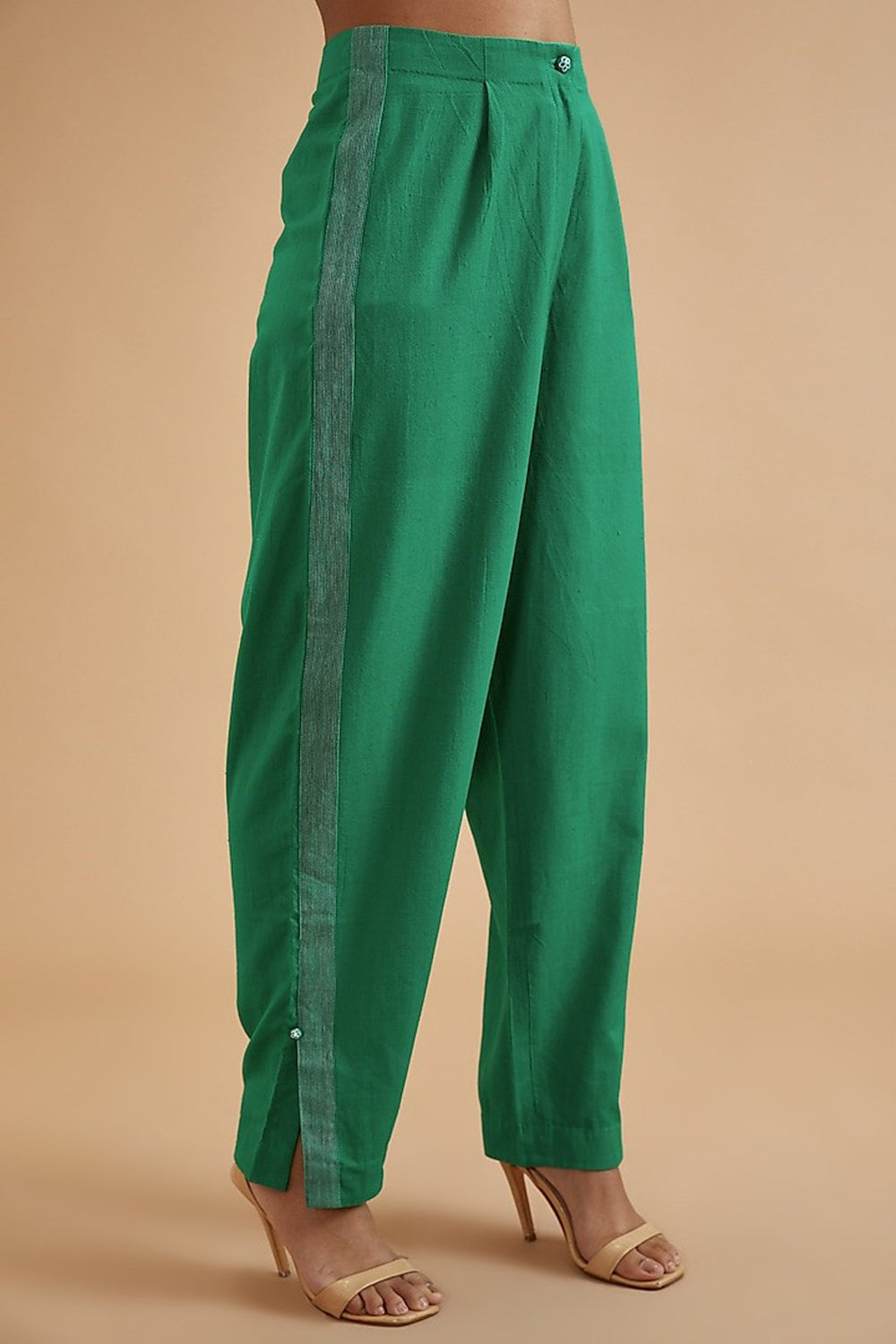 Green Handloom Cotton Plain Pant