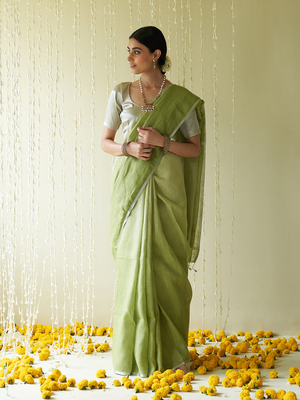 Silver Selvedged Stripped Ombre Pallu Saree