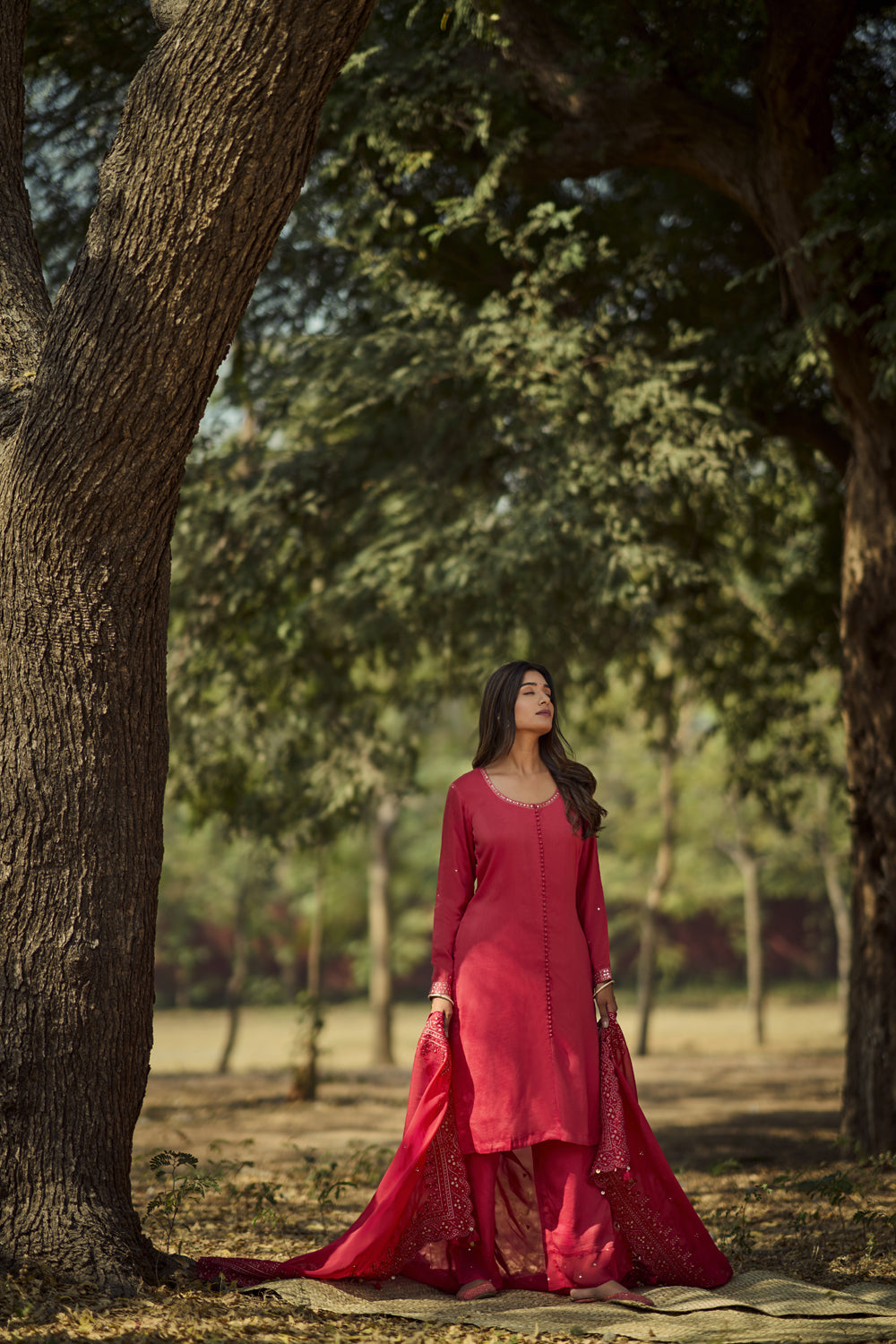 Red Embroidered Kurta Set