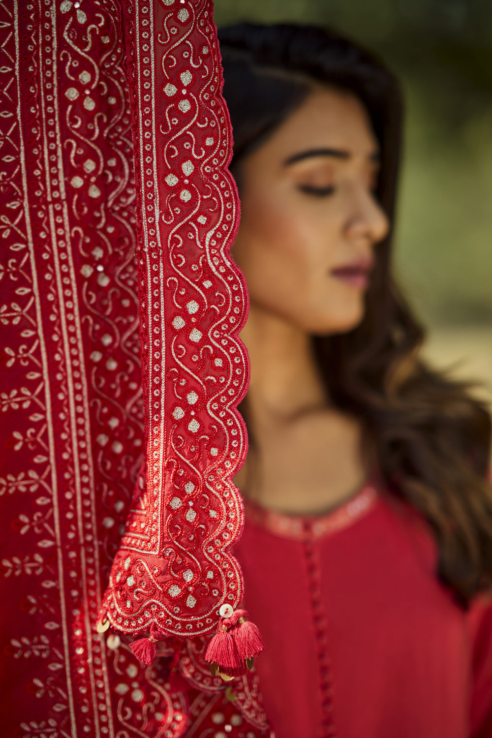 Red Embroidered Kurta Set