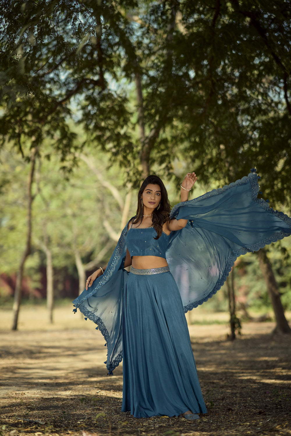 Blue Embroidered Lehenga Set