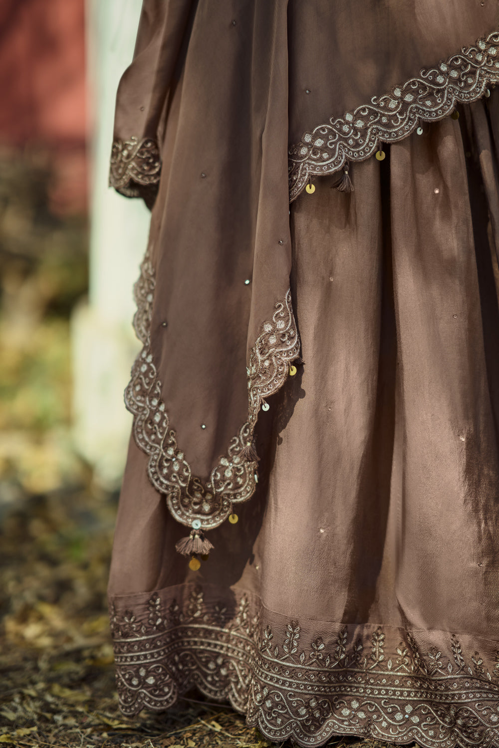 Brown Embroidered Lehenga set