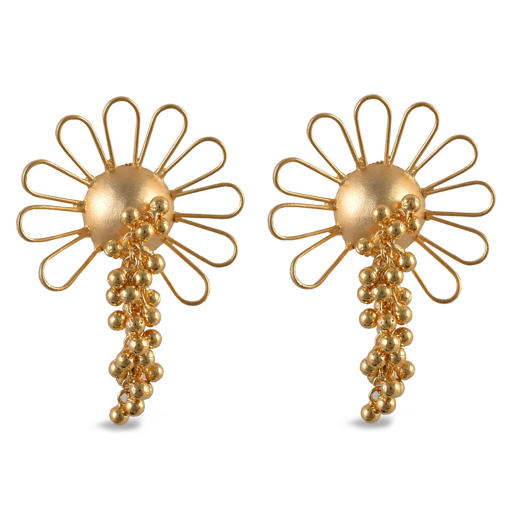 Gold Plated Floral Ball Cluster Earrings
