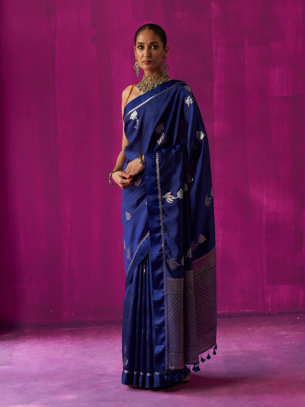 Blue Floral Motif & Jaal Pallu Saree