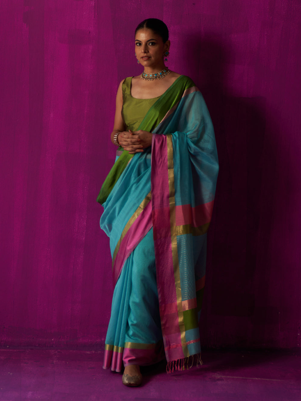 Blue Geometric Detailing Border Saree