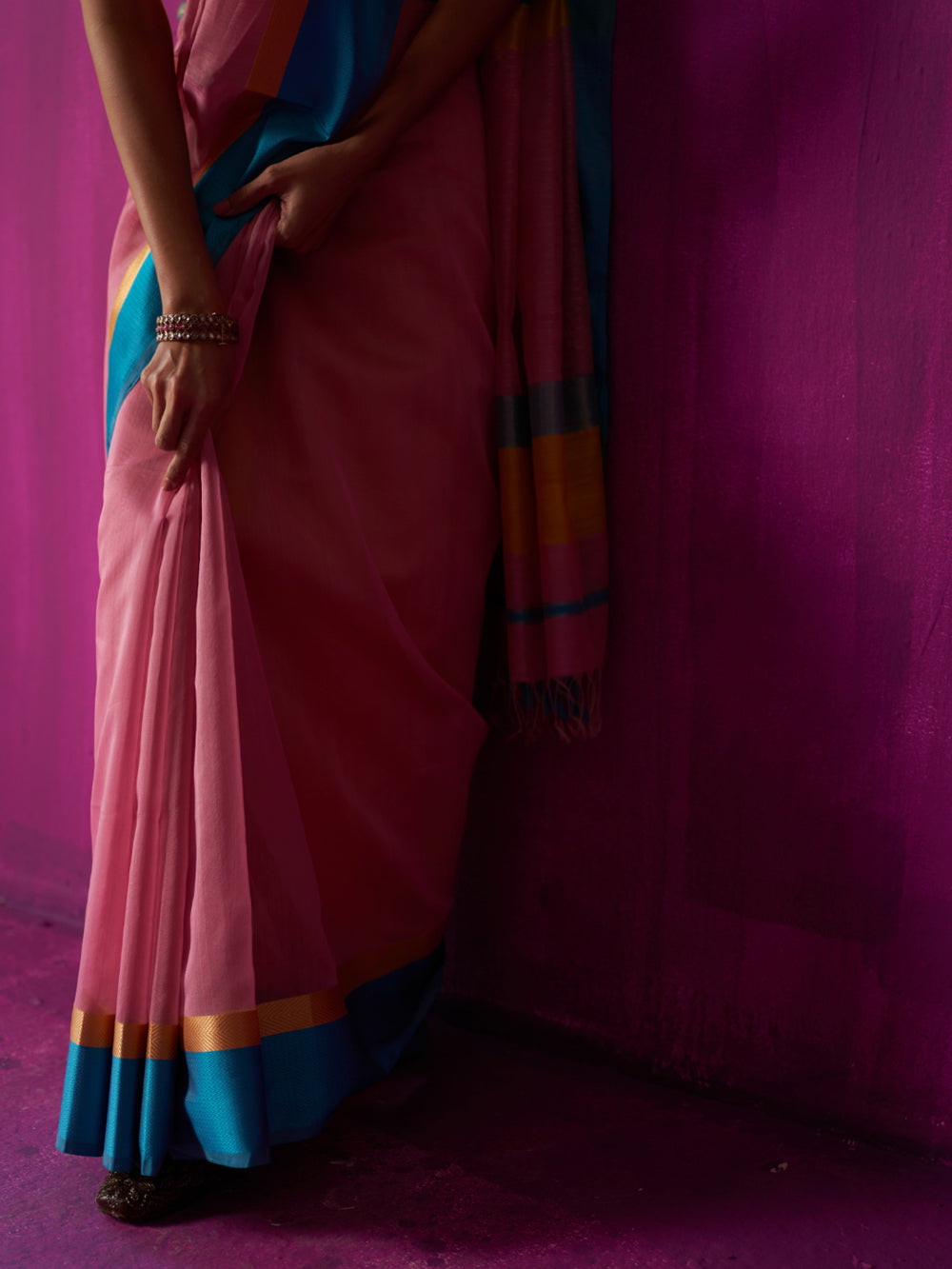 Pink Geometric Detailing Border Saree