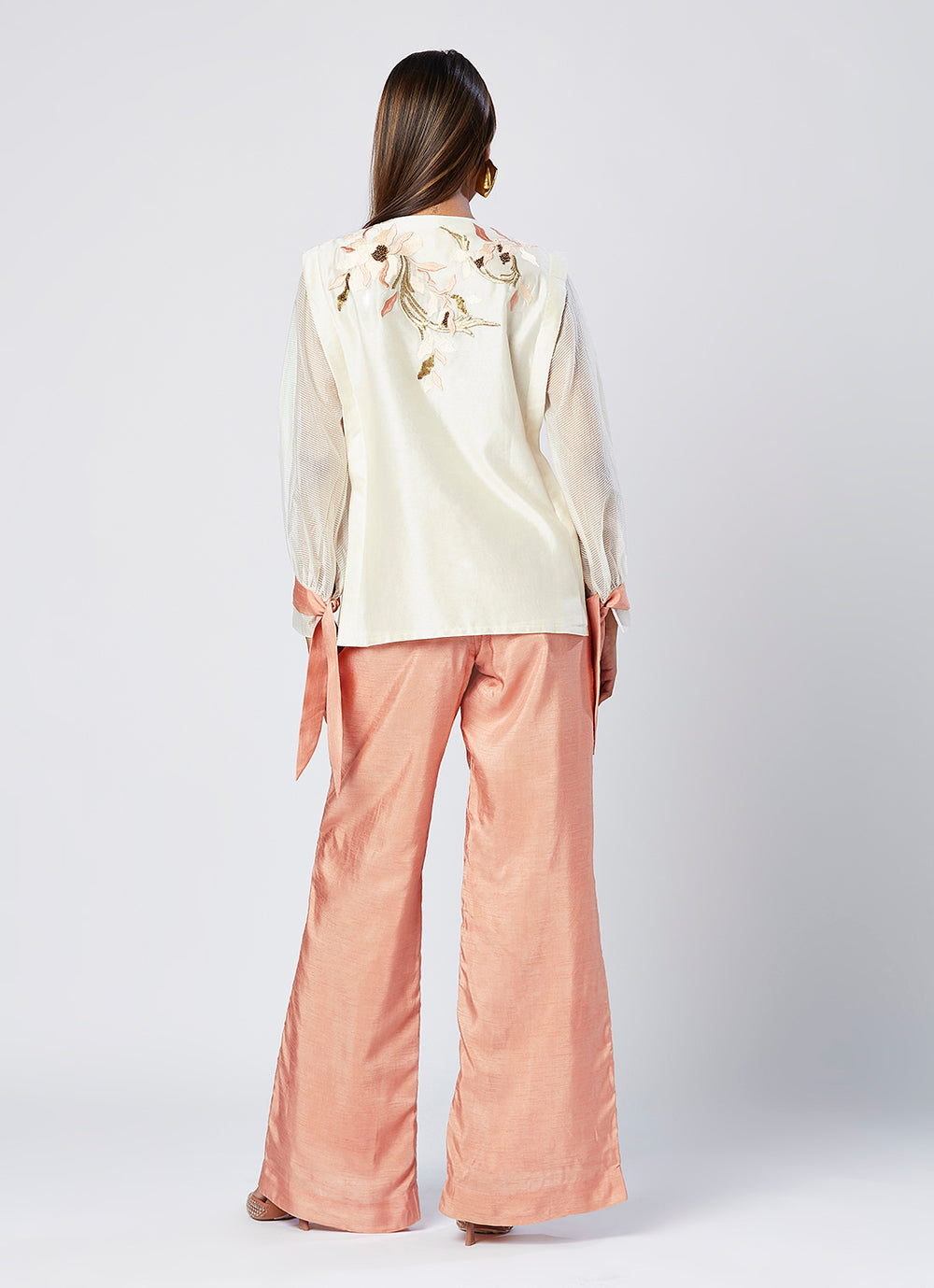 Embroidered Panelled Top And Pant Set