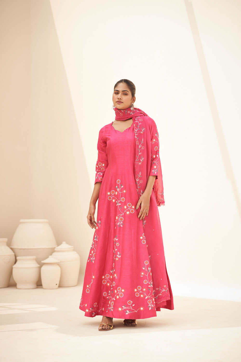 Embroidered Anarkali with Organza Dupatta