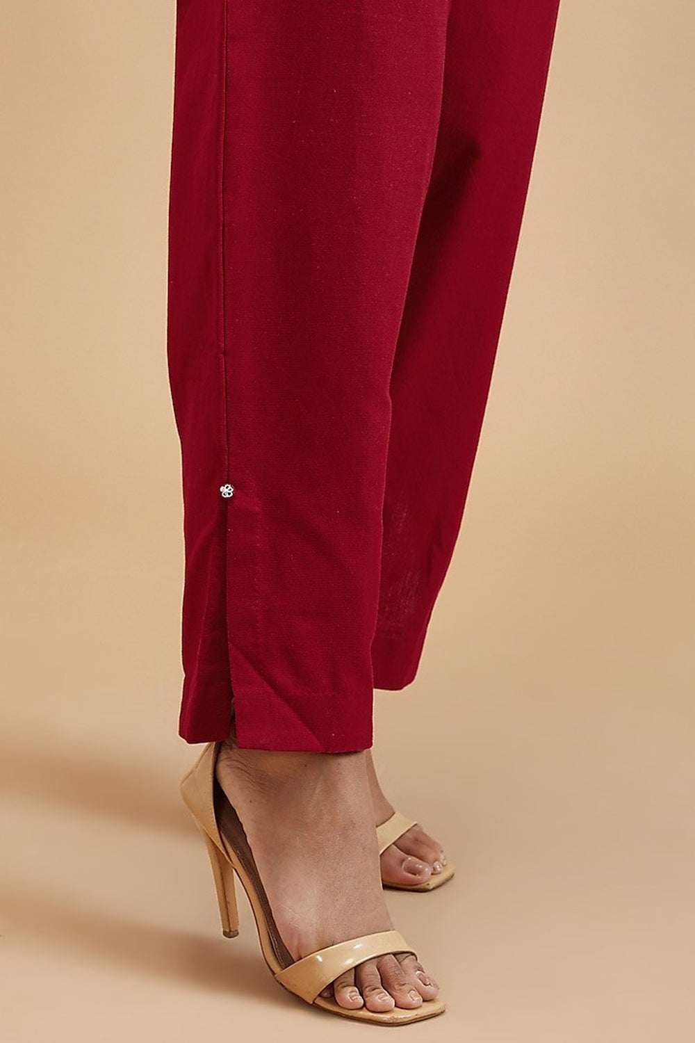 Red Handloom Cotton Solid Pant