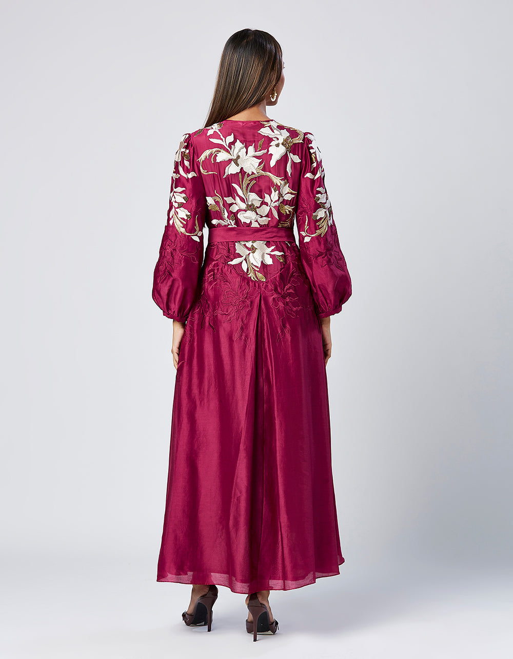 Embroidered Long Dress With Belt