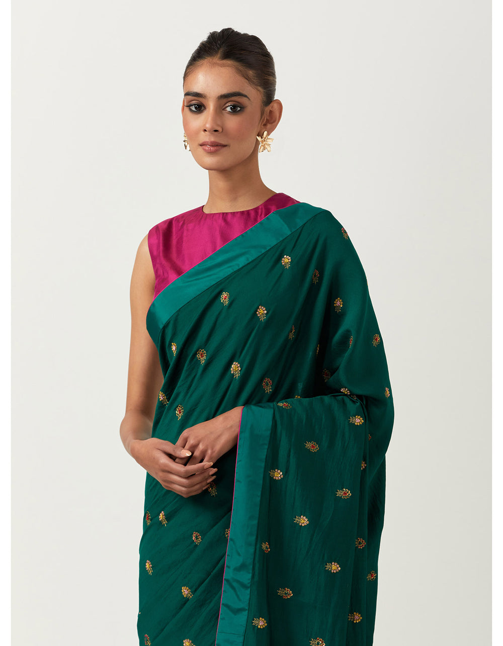 Embroidered Floral Hazzarbuti Saree With Blouse