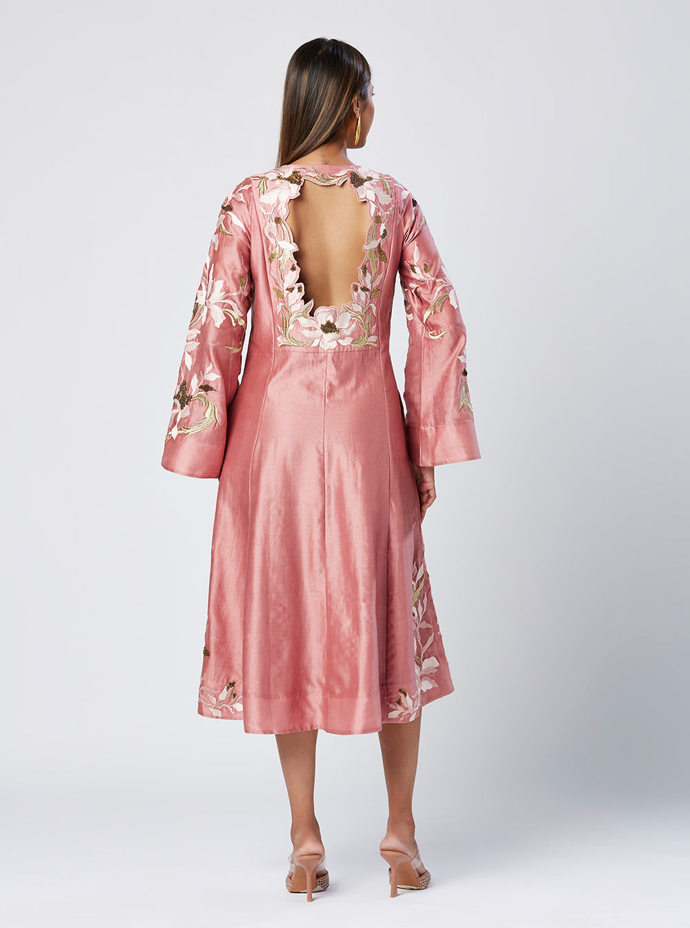 Embroidered Bell Sleeves Midi Dress