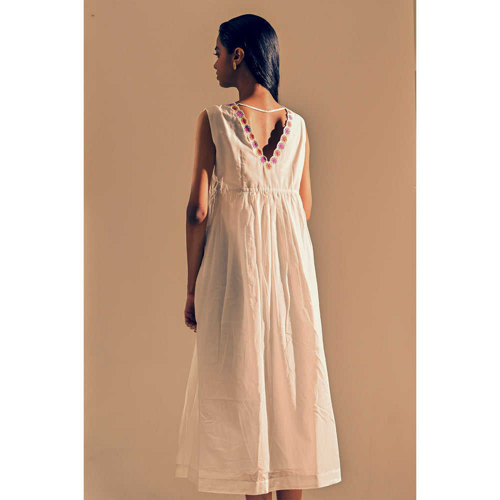 White Cotton Floral Hand Embroidered Neck Dress